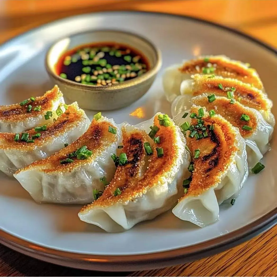 Asian-Cafe-Asian-Fusion-restaurant-Homemade-Pan-Fried-Dumpling-Fayetteville Homemade Pan - Fried Dumpling - Crispy pan - fried dumplings with dipping sauce at Asian Cafe, a Asian Fusion restaurant in Fayetteville