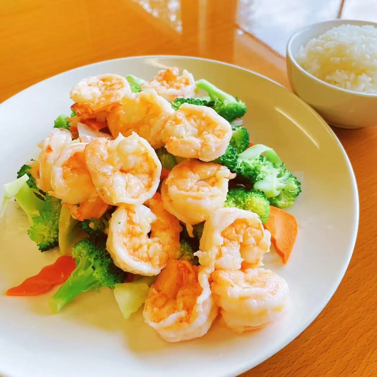 Asian-Cafe-Asian-Fusion-restaurant-Steamed-Shrimp-with-Seasonal-Vegetables-Fayetteville Steamed Shrimp with Seasonal Vegetables - Shrimp steamed with broccoli, carrots and greens at Asian Cafe, a Asian Fusion restaurant in Fayetteville